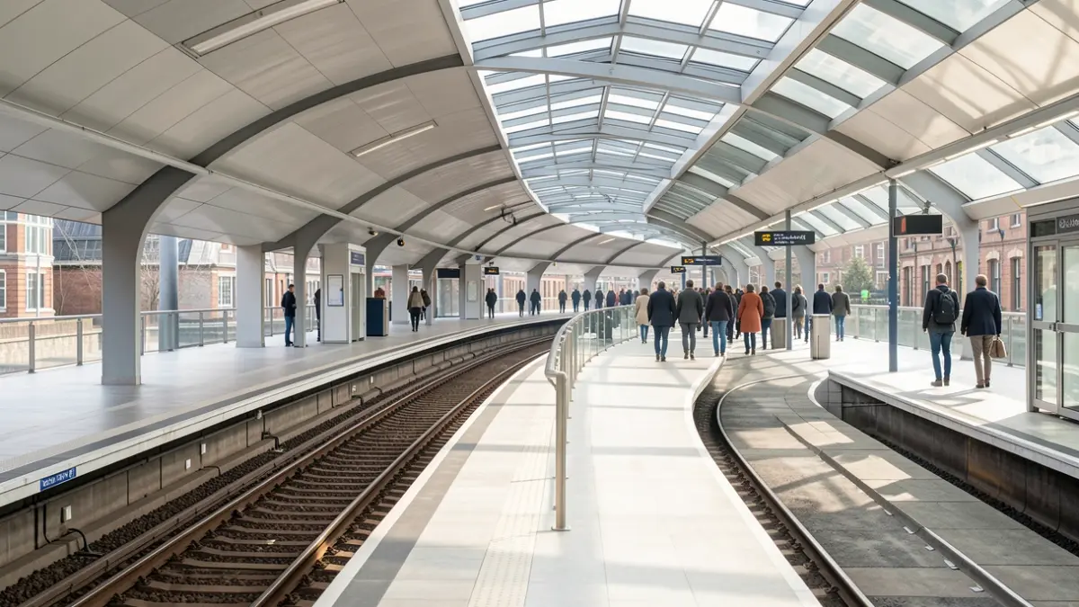 An empty DLR platform in London.
