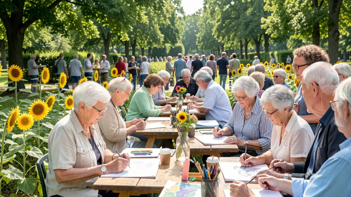 Generic image of older adults participating in an outdoor art session in a park.
