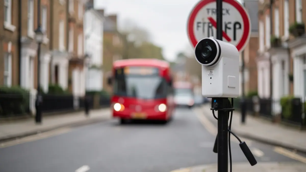 Smart camera installed on a residential street in Hammersmith to monitor traffic.