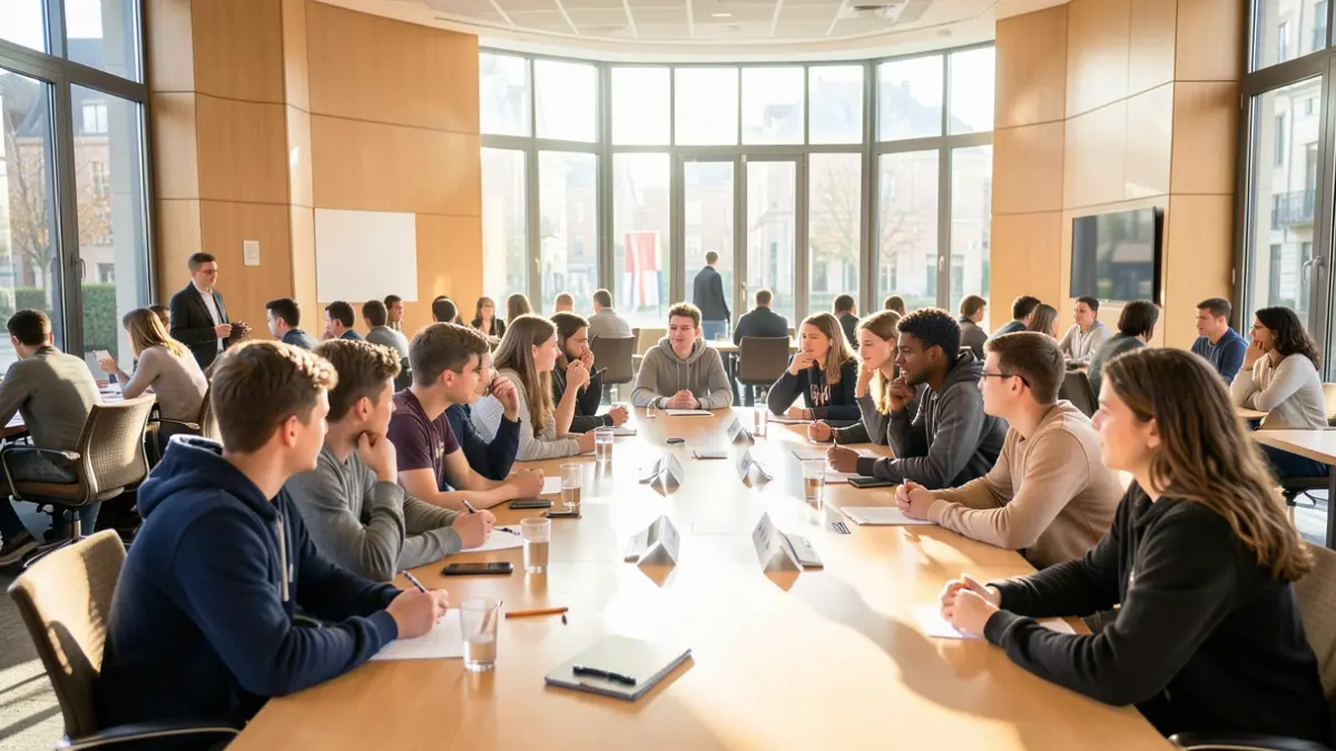 Generic image of a diverse group of young people participating in a council meeting.
