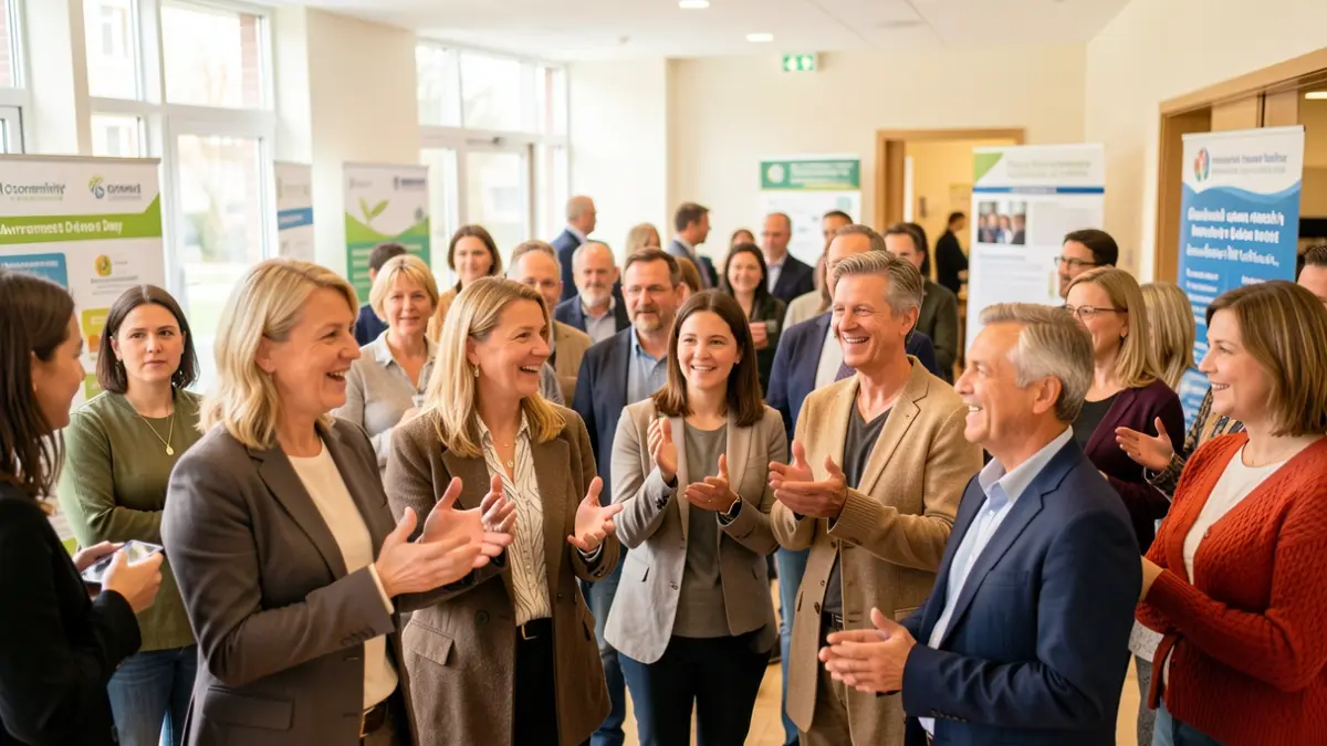 Generic image of a community awareness day event with diverse attendees and information displays.