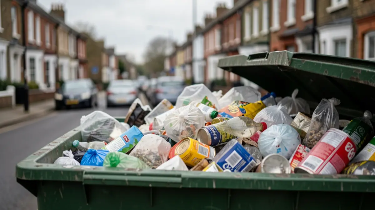 Generic image of an overflowing bin on a residential street.