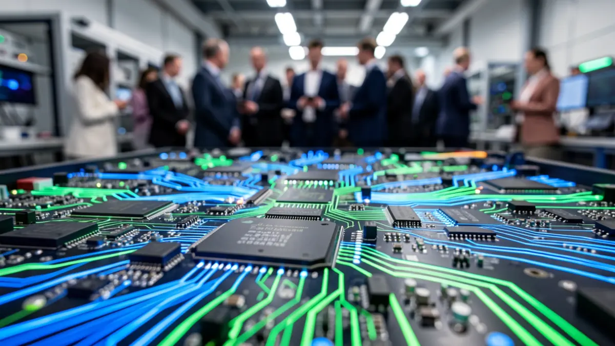 Generic image of a complex digital circuit board with glowing blue and green lines, representing advanced AI and data processing.