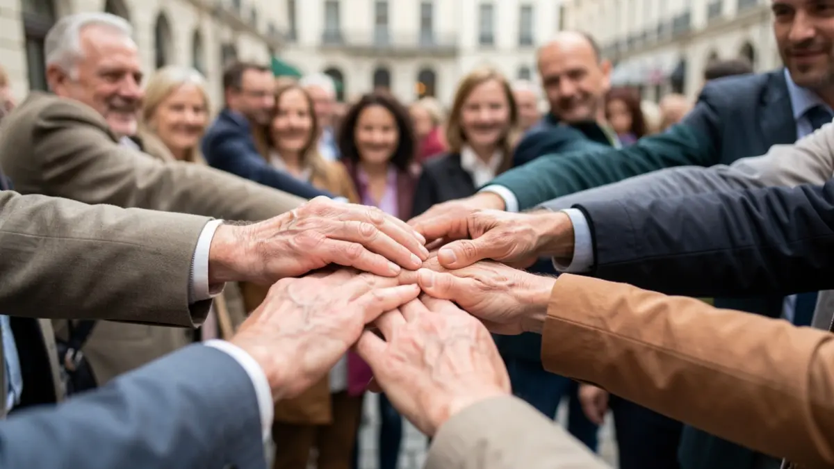 Generic image of diverse hands reaching together.