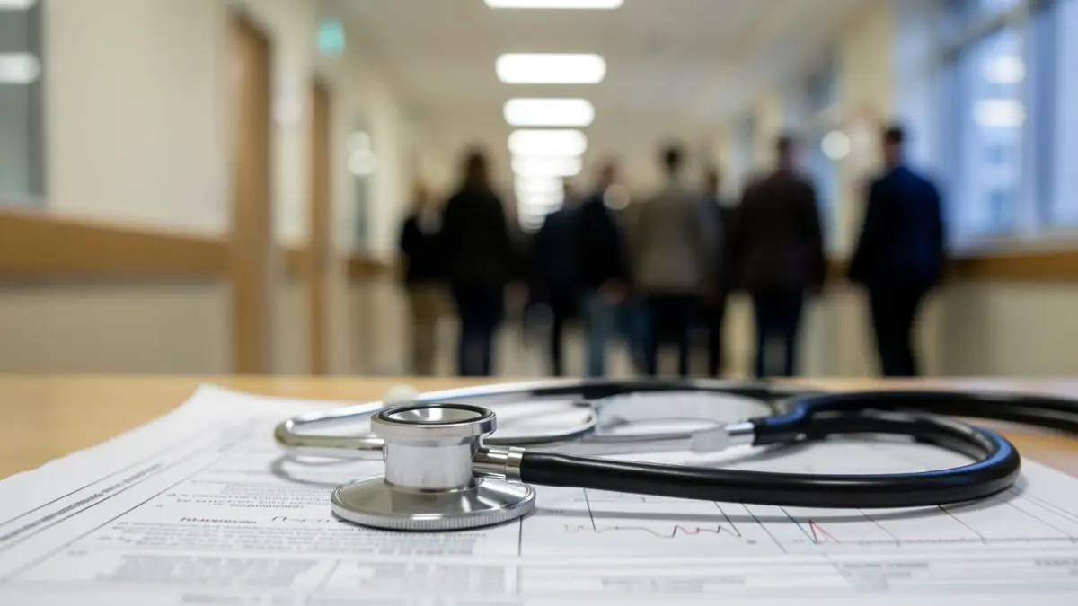 Close-up of a stethoscope on a medical chart.