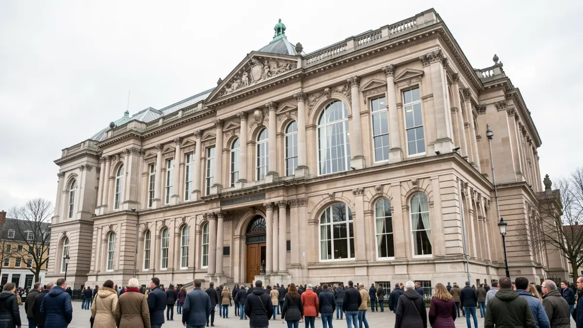 Generic image of a historic conservatoire building in London with ornate architecture under soft, overcast skies.