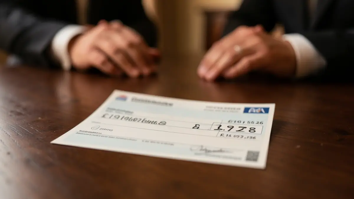 Generic image of a cheque on a table.