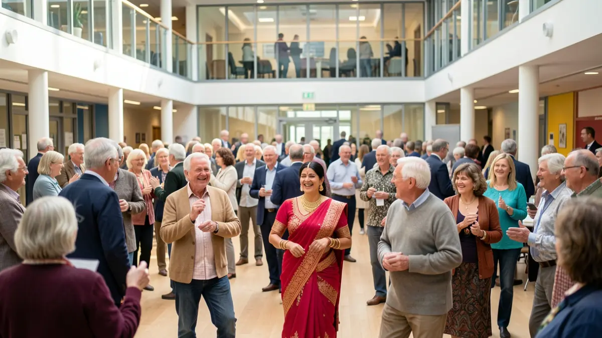 Older adults participating in a Silver Sunday event at Middlesex University, enjoying activities and talks.