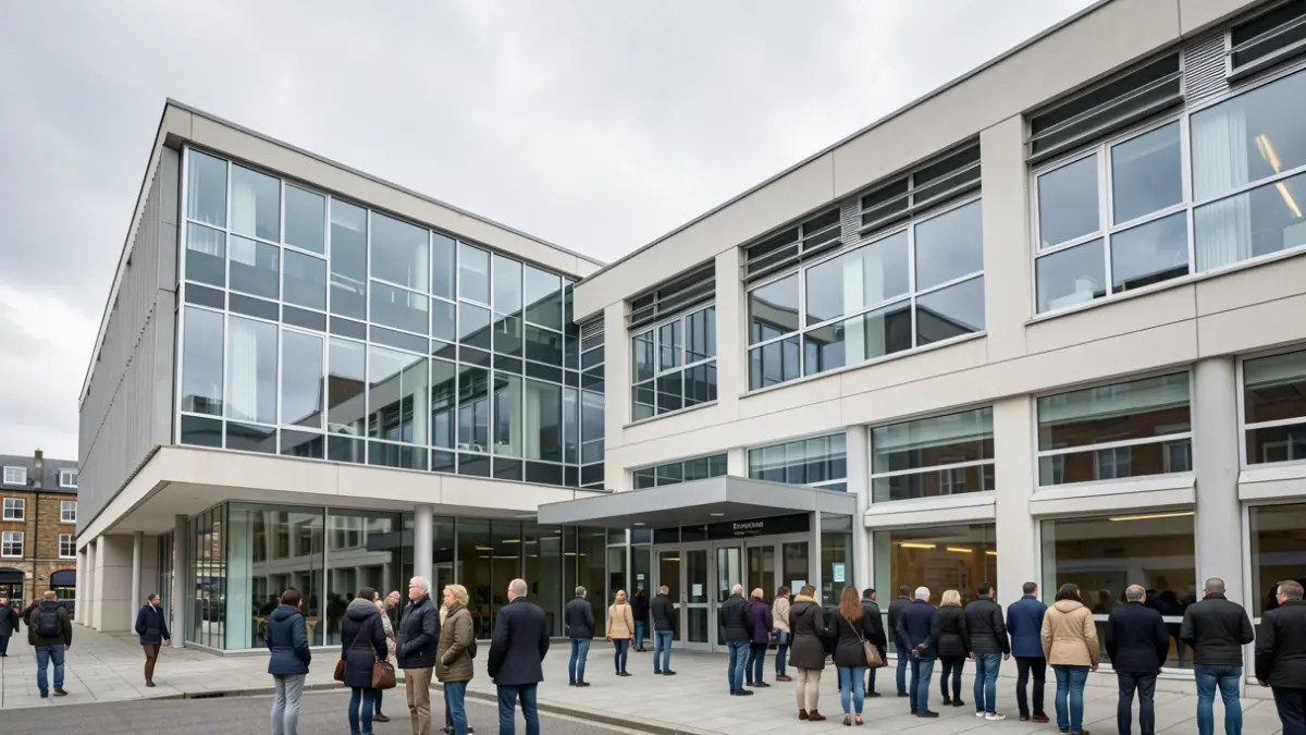 Generic image of a modern educational building facade with large windows under a grey sky.