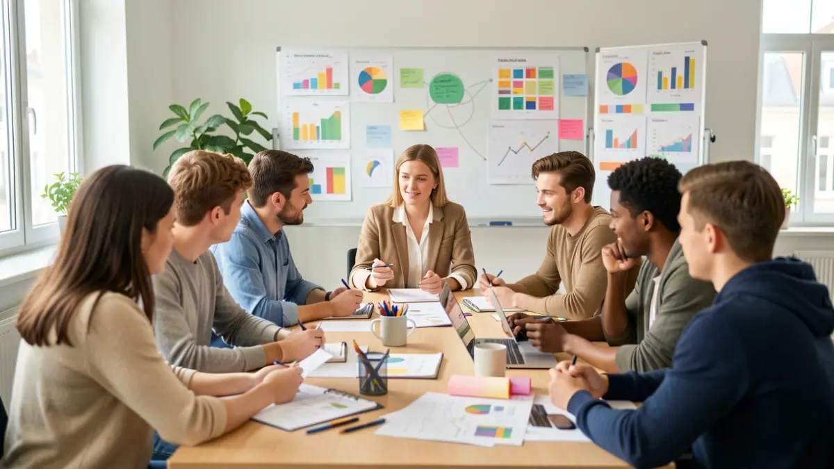 Generic image of a collaborative meeting with young people and professionals discussing plans.