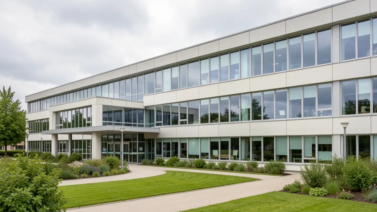Modern NHS hospital building exterior