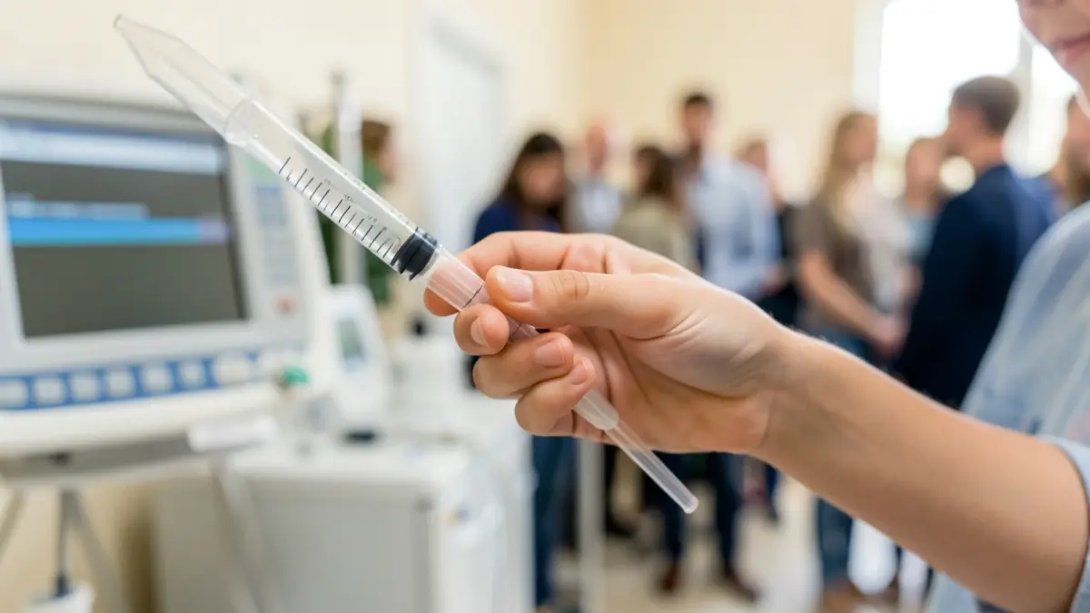 Generic image of a child's hand holding a medical tool in a hospital setting.