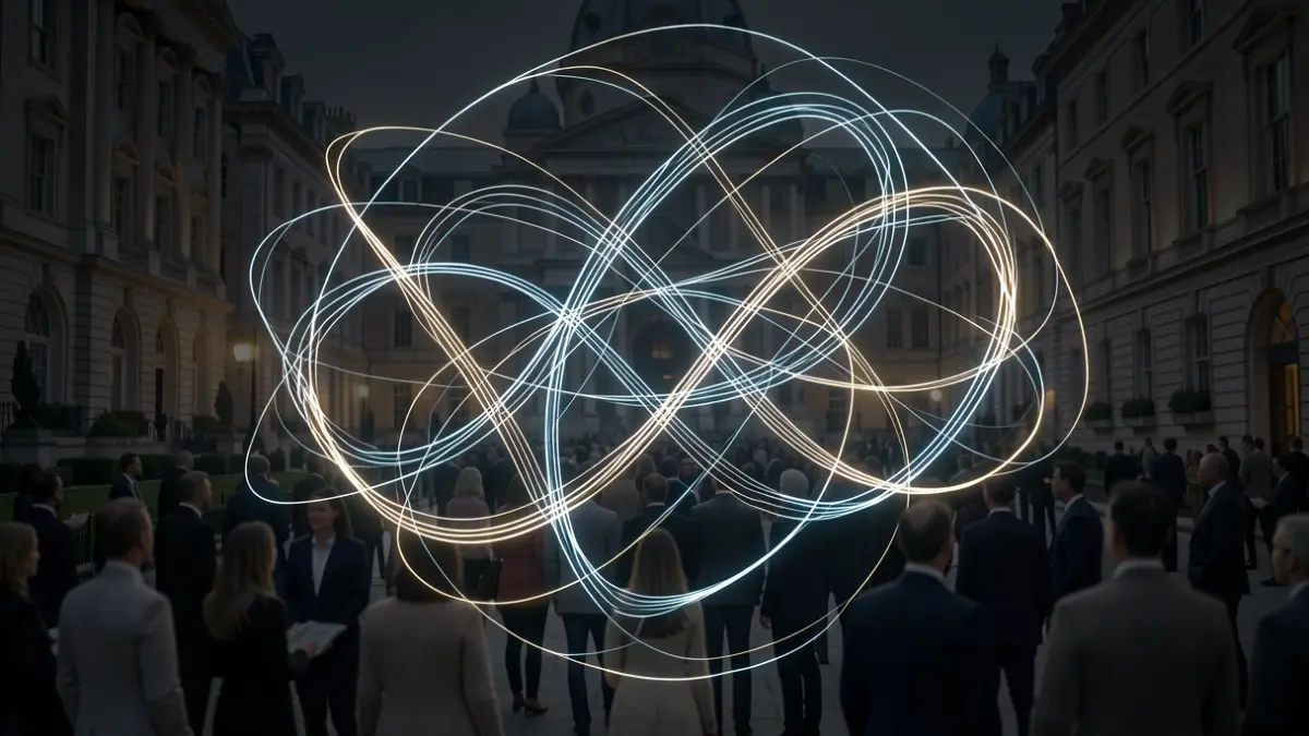Abstract visualisation of innovation and knowledge exchange.