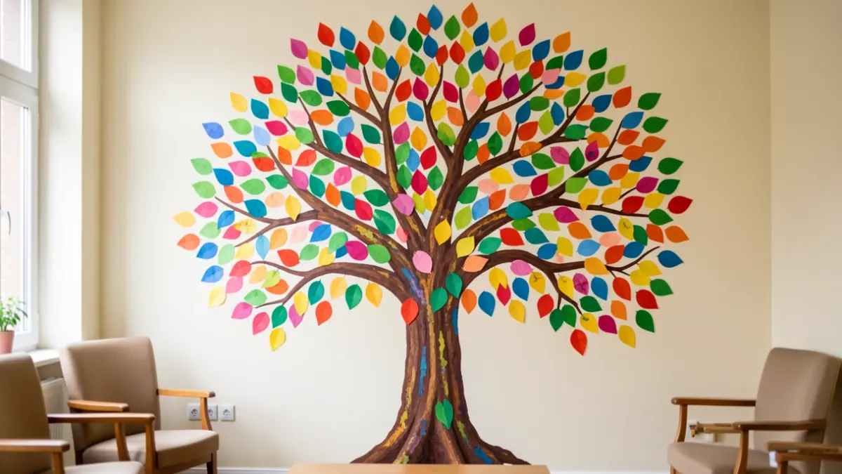 A collaborative 'Tree of Hope' mural painted by young people and staff at the Richmond Royal Wellbeing Centre.