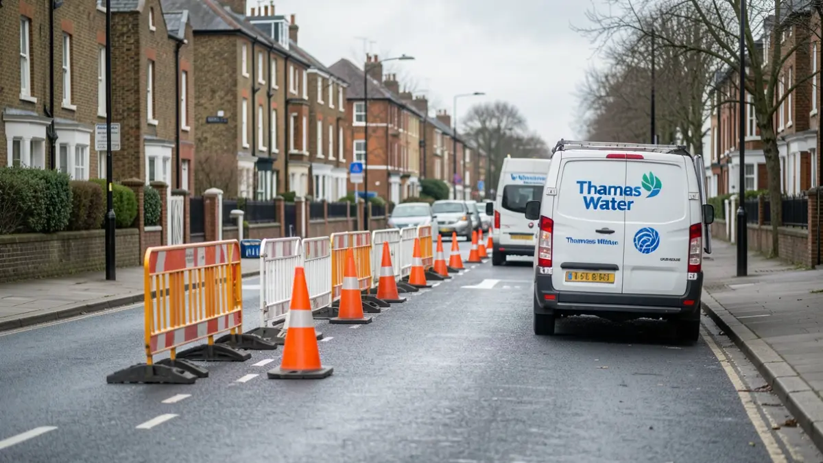 Roadworks underway in the Shooters Hill area of London due to Thames Water repairs.