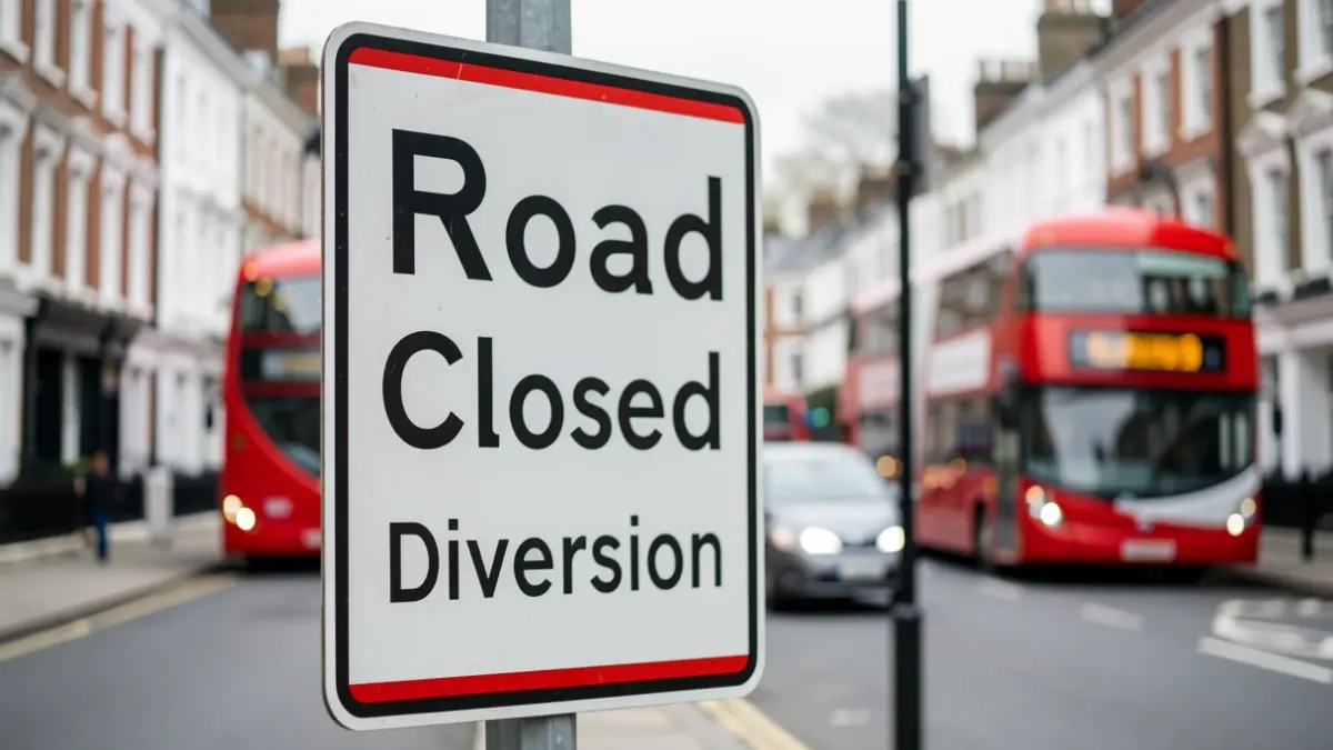 Generic image of roadworks signage on a London street.