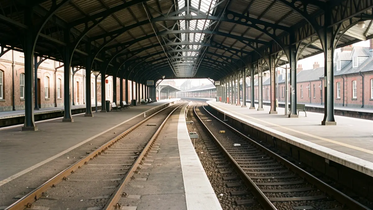 Generic image of an empty railway platform with tracks disappearing into the distance.