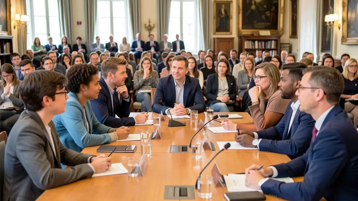 Generic image of students engaging with a panel at a conference.